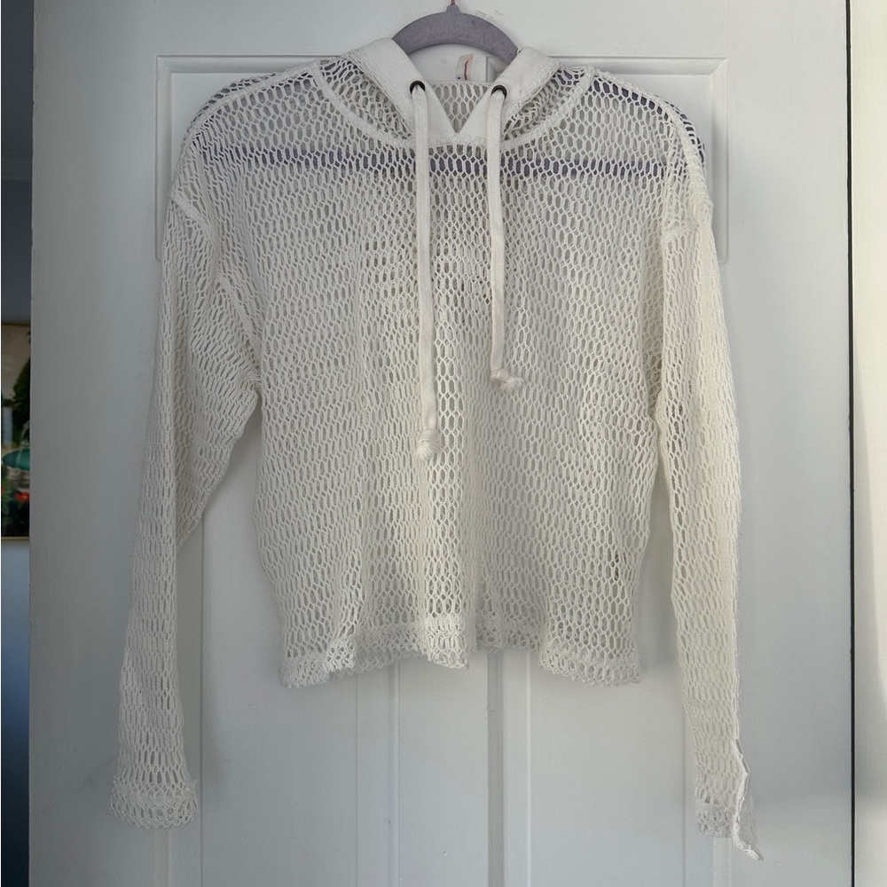 Free People FP Movement White Holey Beach Summer Hoodie in Size Small